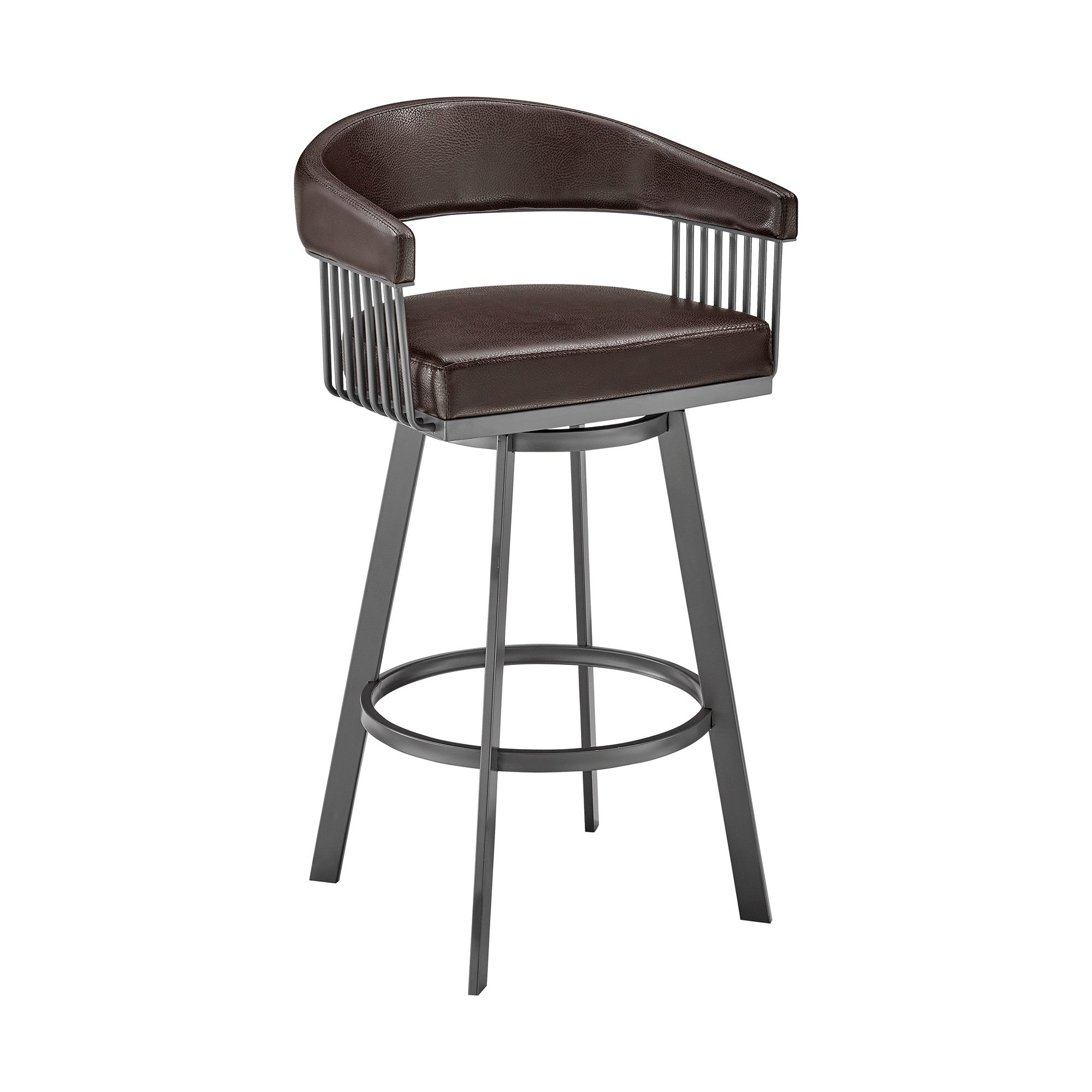 26" Mod Chocolate Faux Leather Java Brown Finish Swivel Bar Stool