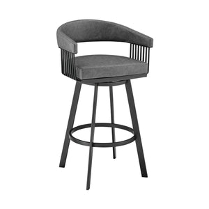 30" Mod Gray Faux Leather Black Finish Swivel Bar Stool