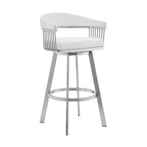 30" Mod White Faux Leather Brushed Silver Finish Swivel Bar Stool