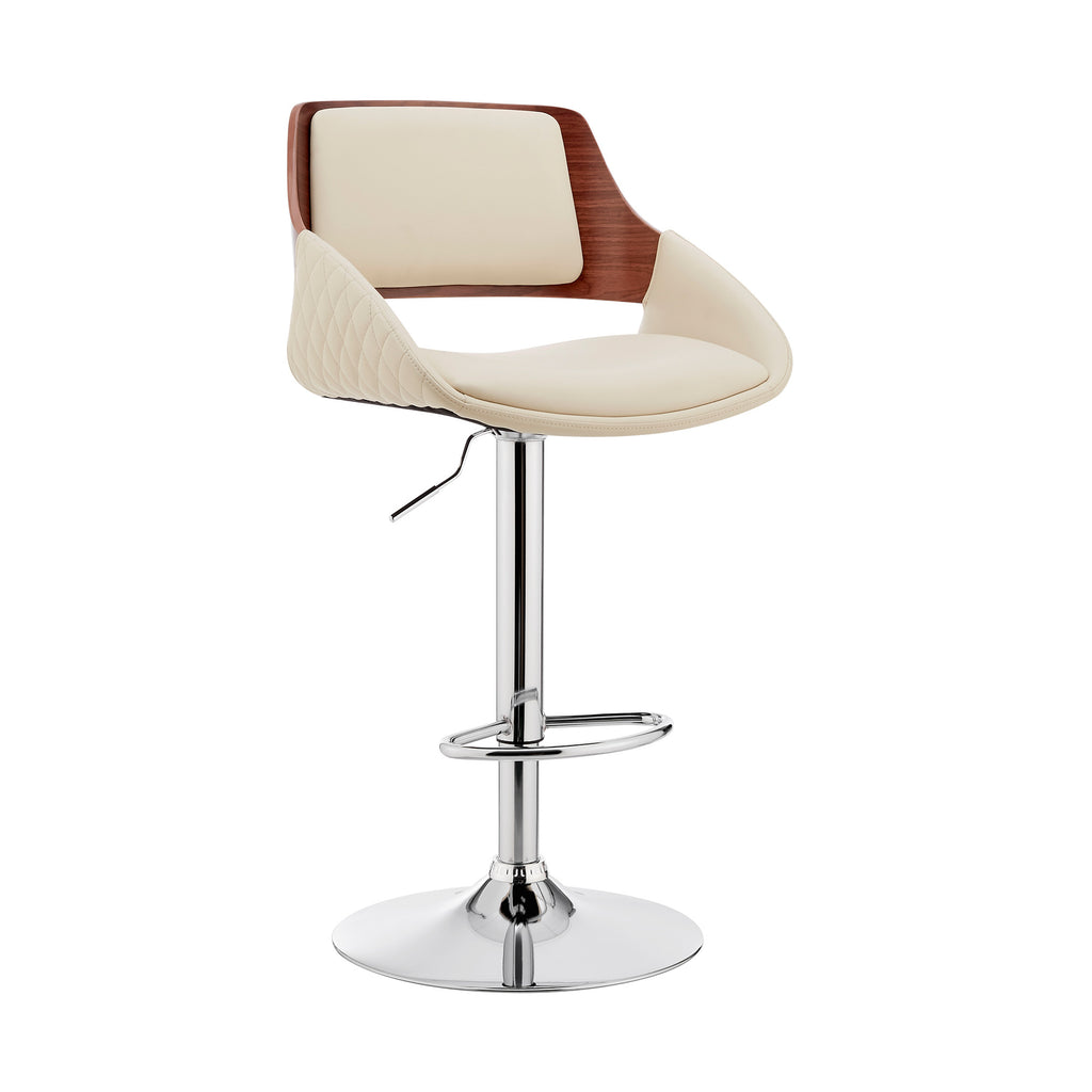 Cream Faux Leather Adjustable Chrome Swivel Bar Stool - 99fab 