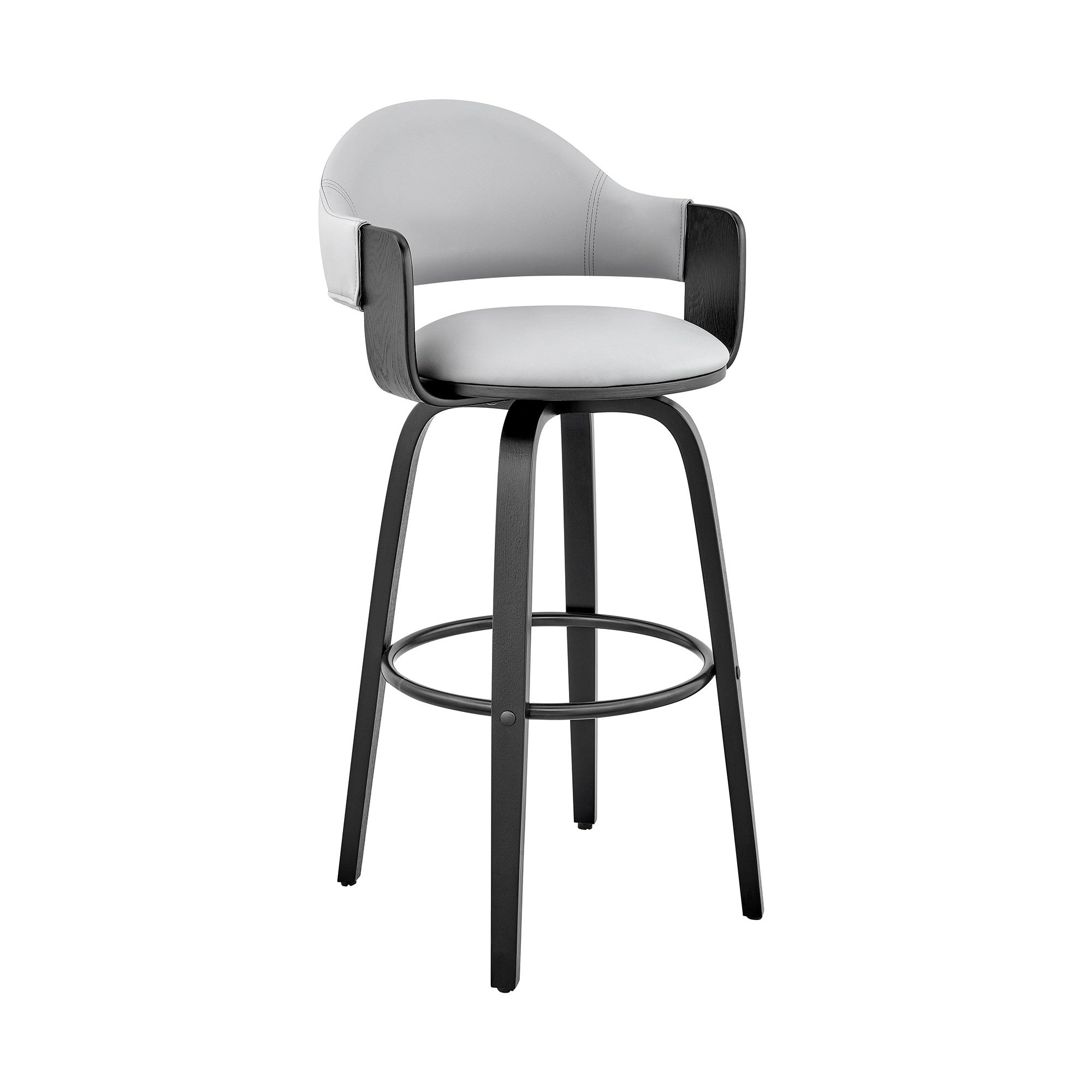 30" Rich Grey Faux Leather Walnut Wood Bar Stool