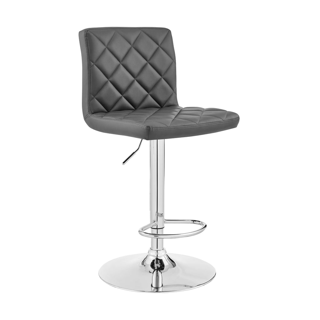 Gray Faux Leather Chrome Base Swivel Adjustable Bar Stool - 99fab 