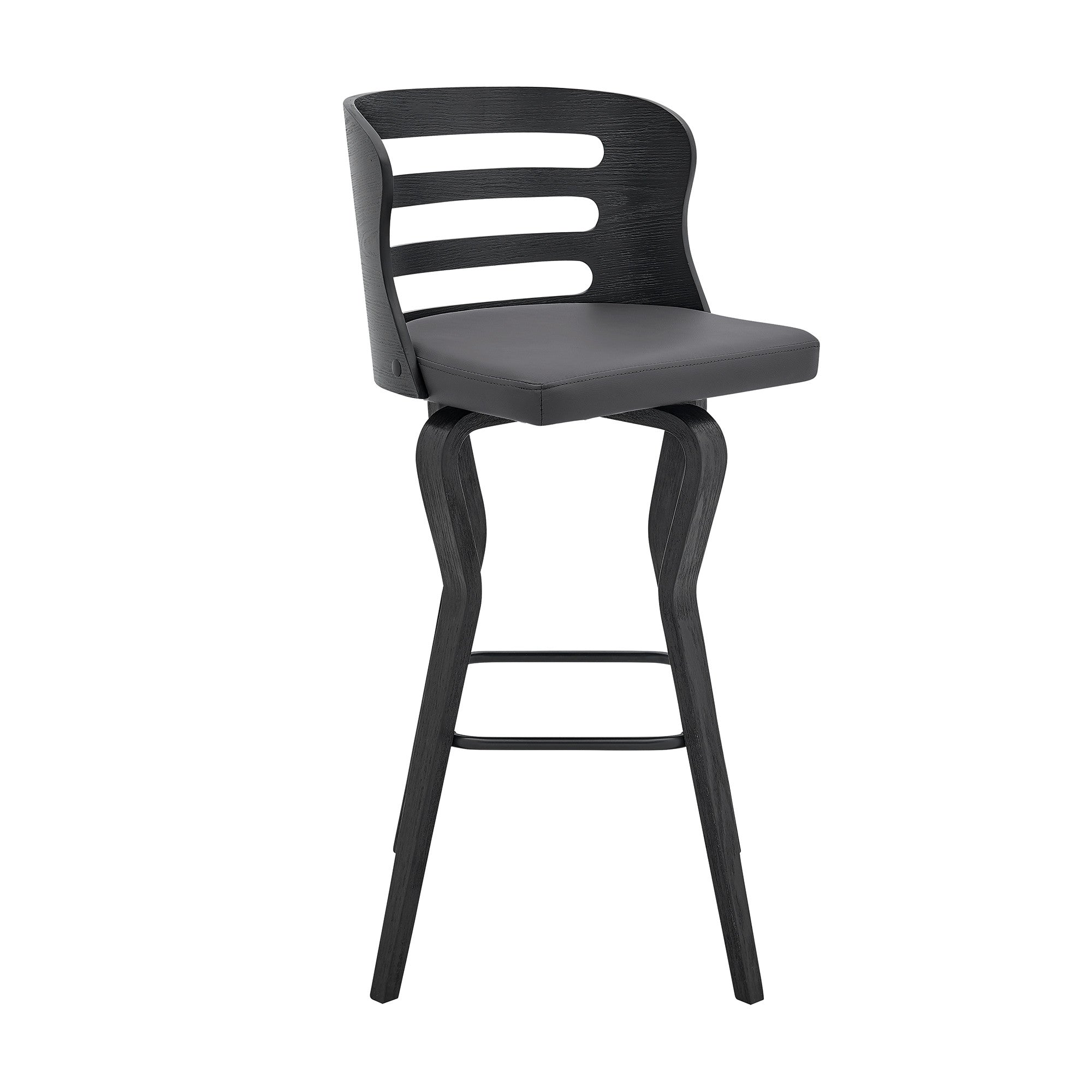 39" Matte Black And Gray Bar Height Swivel Full Back Bar Chair