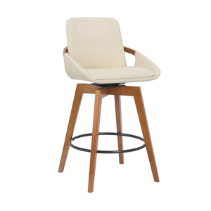 26" Luxurious Cream and Walnut Faux Leather Swivel Bar Stool