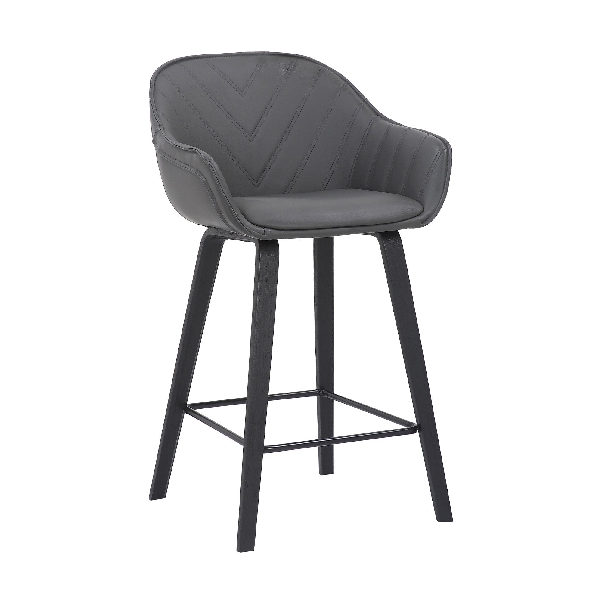 30" Grey Faux Leather Bar Stool with Wooden Frame