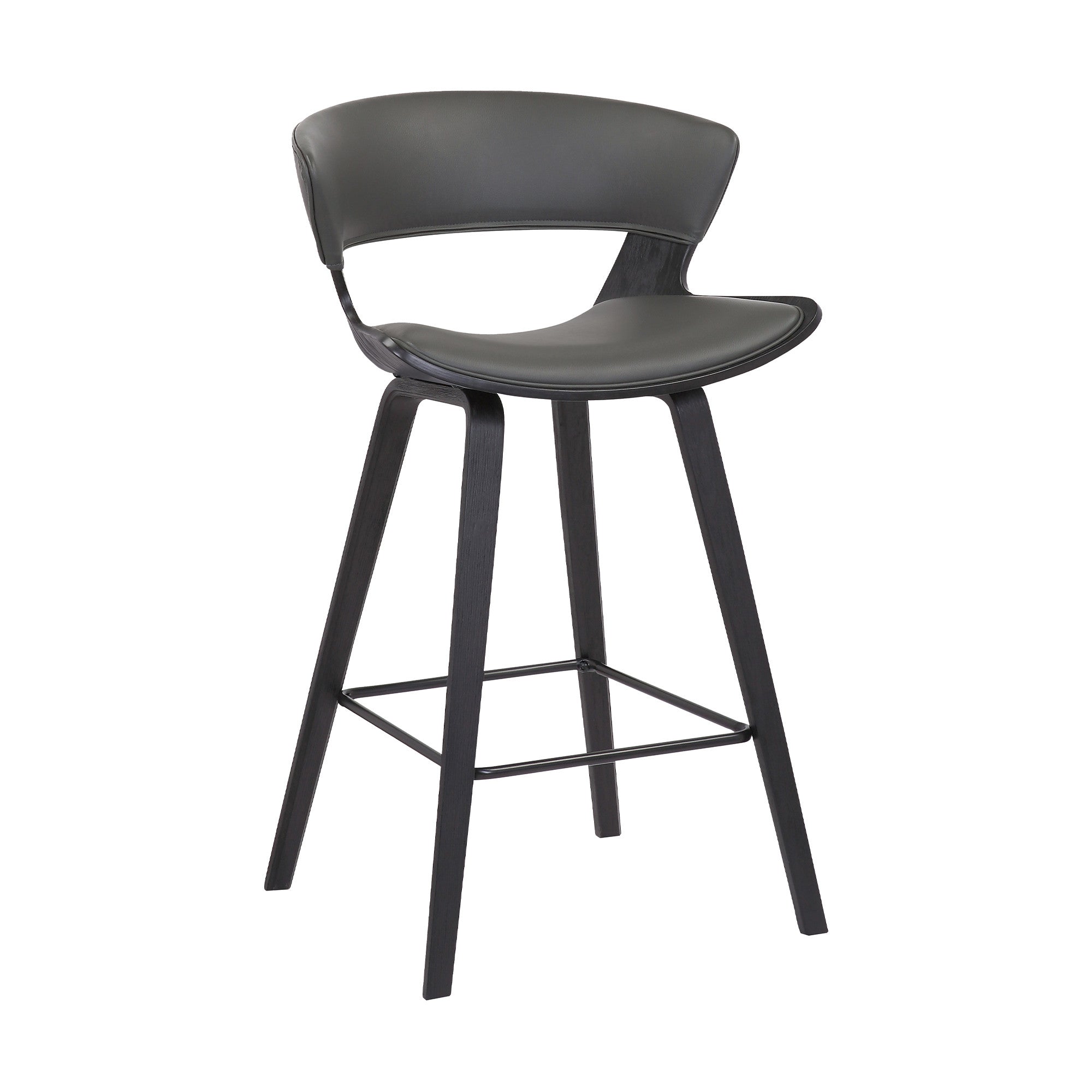 Gray Faux Leather and Wood Modern Bar Stool