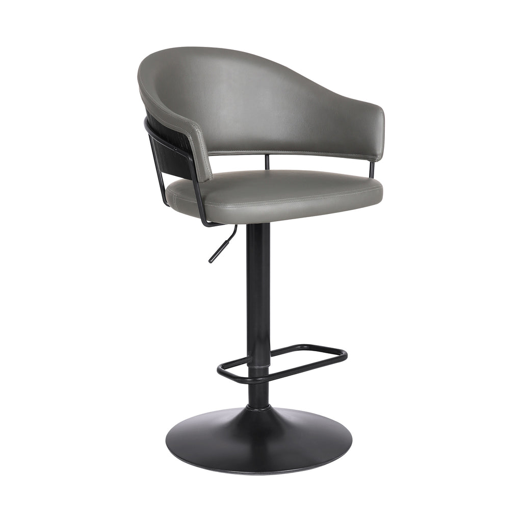 Adjustable Grey Faux Leather Black Wood and Metal Bar Stool - 99fab 