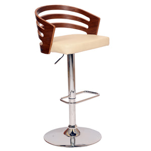 Cream Faux Leather Walnut and Chrome Adjustable Swivel Bar Stool