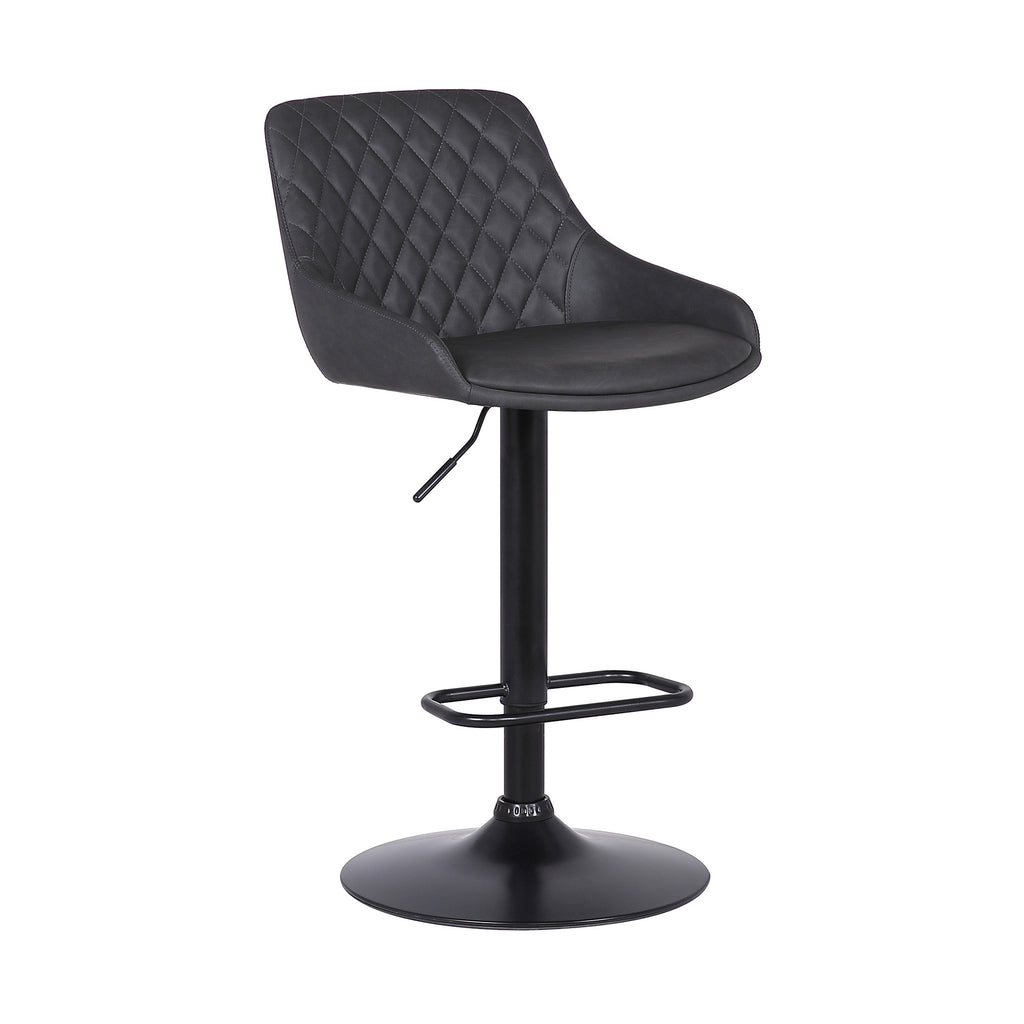 Grey Faux Leather and Black Metal Back Tufted Adjustable Bar Stool - 99fab 