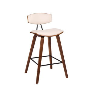 26" Cream Faux Leather Mid Century Modern Bar Stool