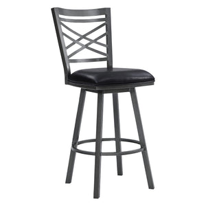 26" Transitional Black Faux Leather Metal Cross Back Bar Stool