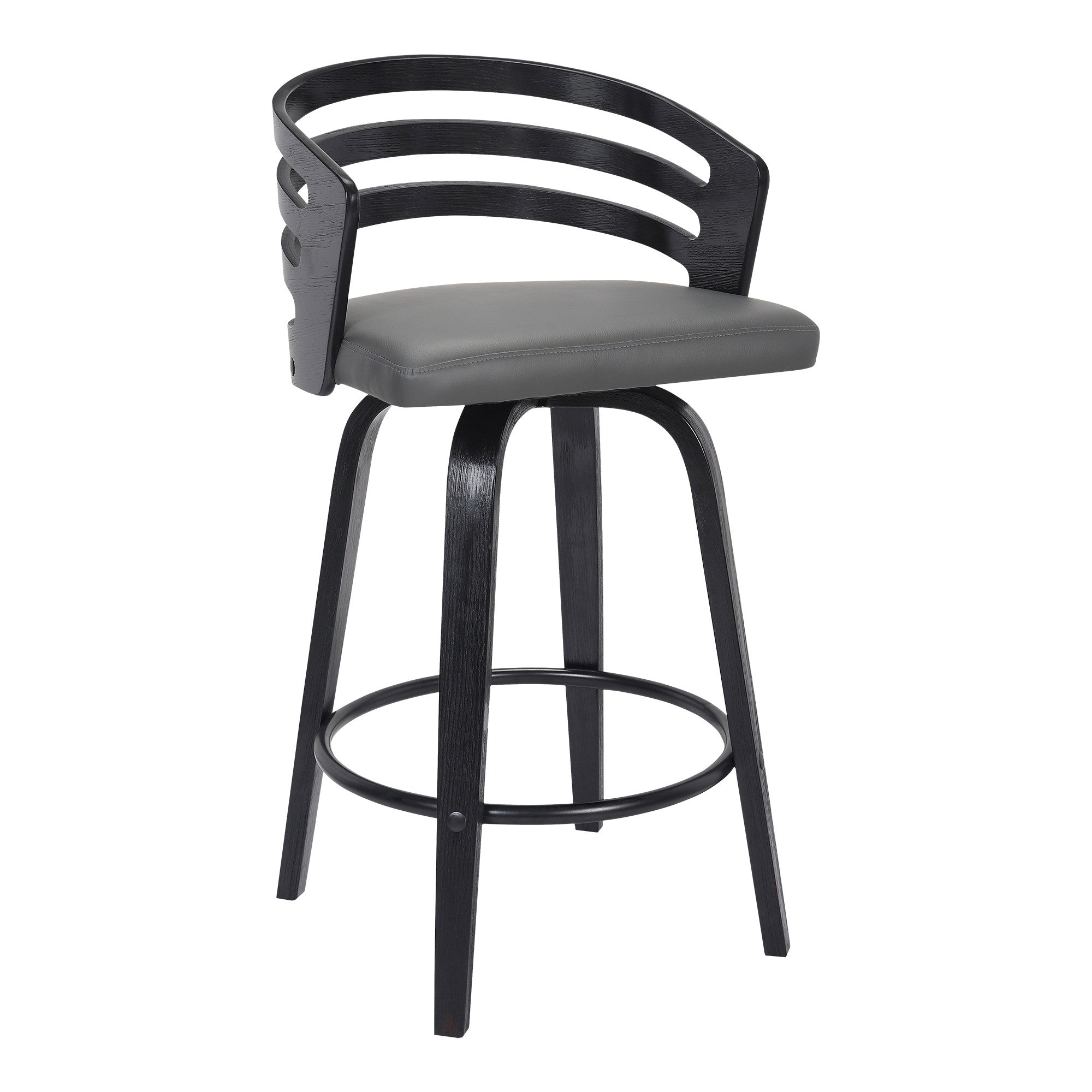 26" Gray Modern Faux Leather Swivel Bar Stool