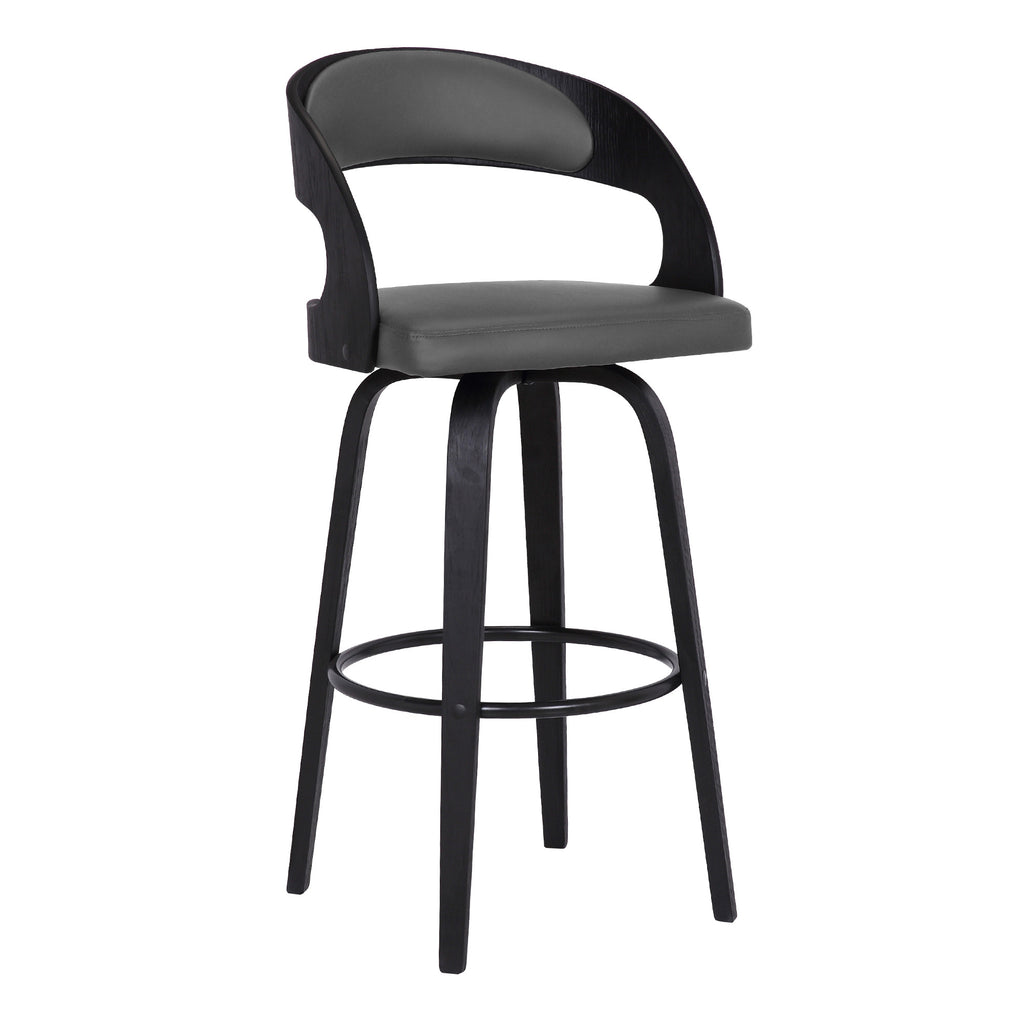 Gray Faux Leather Modern Black Wooden Bar Stool - 99fab 