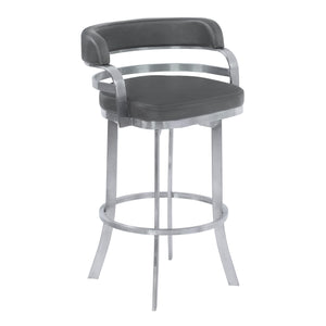 38" Gray Brushed Stainless Steel Bar Height Swivel Full Back Bar Chair