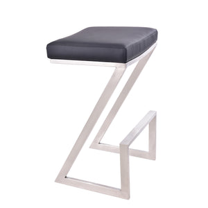 26" Contempo Black Faux Leather and Stainless Backless Bar Stool