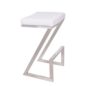 26" Contempo White Faux Leather and Stainless Backless Bar Stool