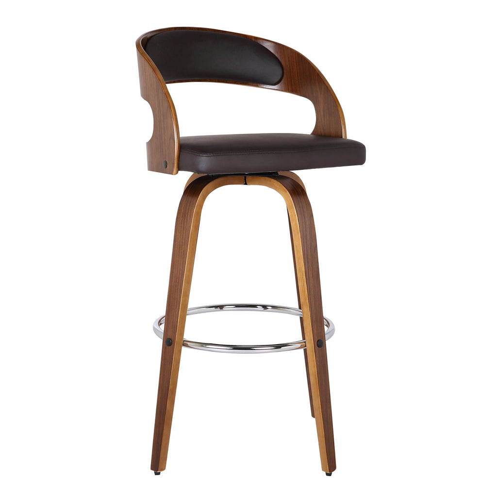 Brown Faux Leather Modern Walnut Wooden Bar Stool - 99fab 