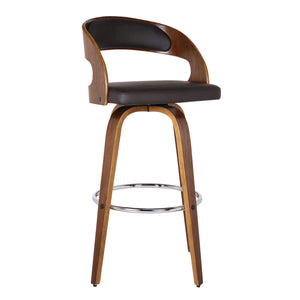 Brown Faux Leather Modern Walnut Wooden Bar Stool