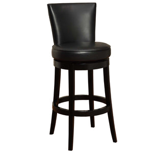 26" Black Faux Leather Round Seat Black Wood Swivel Armless Bar Stool