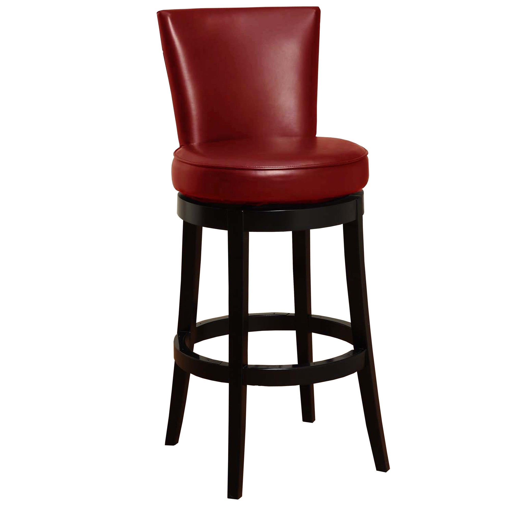 26" Red Faux Leather Round Seat Black Wood Swivel Armless Bar Stool