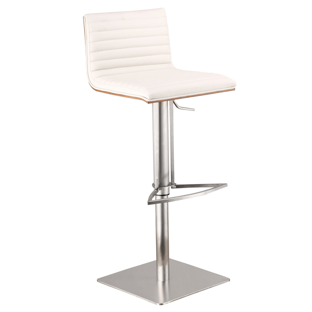 White Faux Leather Armless Swivel Bar Stool with Brushed Stainless Steel Base - 99fab 