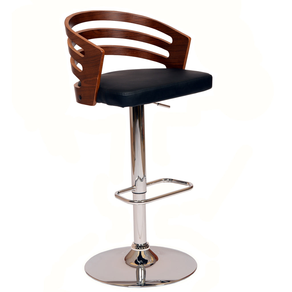 Black Faux Leather Walnut and Chrome Adjustable Swivel Bar Stool - 99fab 