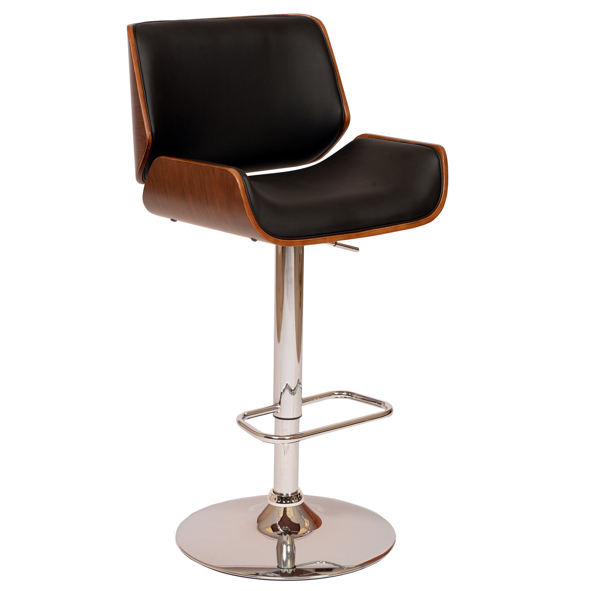 Black Upholstered Chrome Base Adjustable Bar Stool