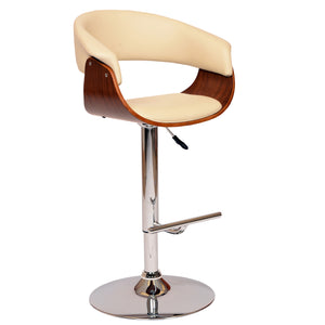 44" Cream And Silver Faux Leather And Solid Wood Swivel Low Back Adjustable Height Bar Chair With Footrest