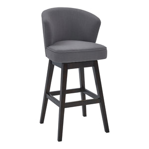 30" Grey Espresso Wood Fabric Swivel Bar Stool