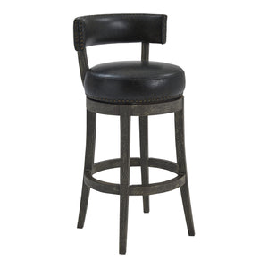 26" Brown Onyx Faux Leather Swivel Wood Counter Stool