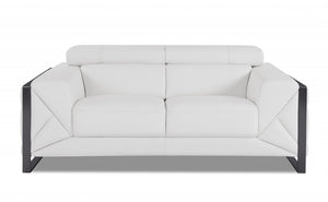 75" White Italian Leather and Chrome Love Seat