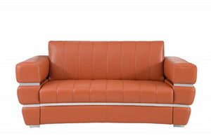 75" Camel Brown Italian Leather with Chrome Accents Love Seat