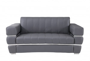 75" Dark Gray Italian Leather with Chrome Accents Love Seat