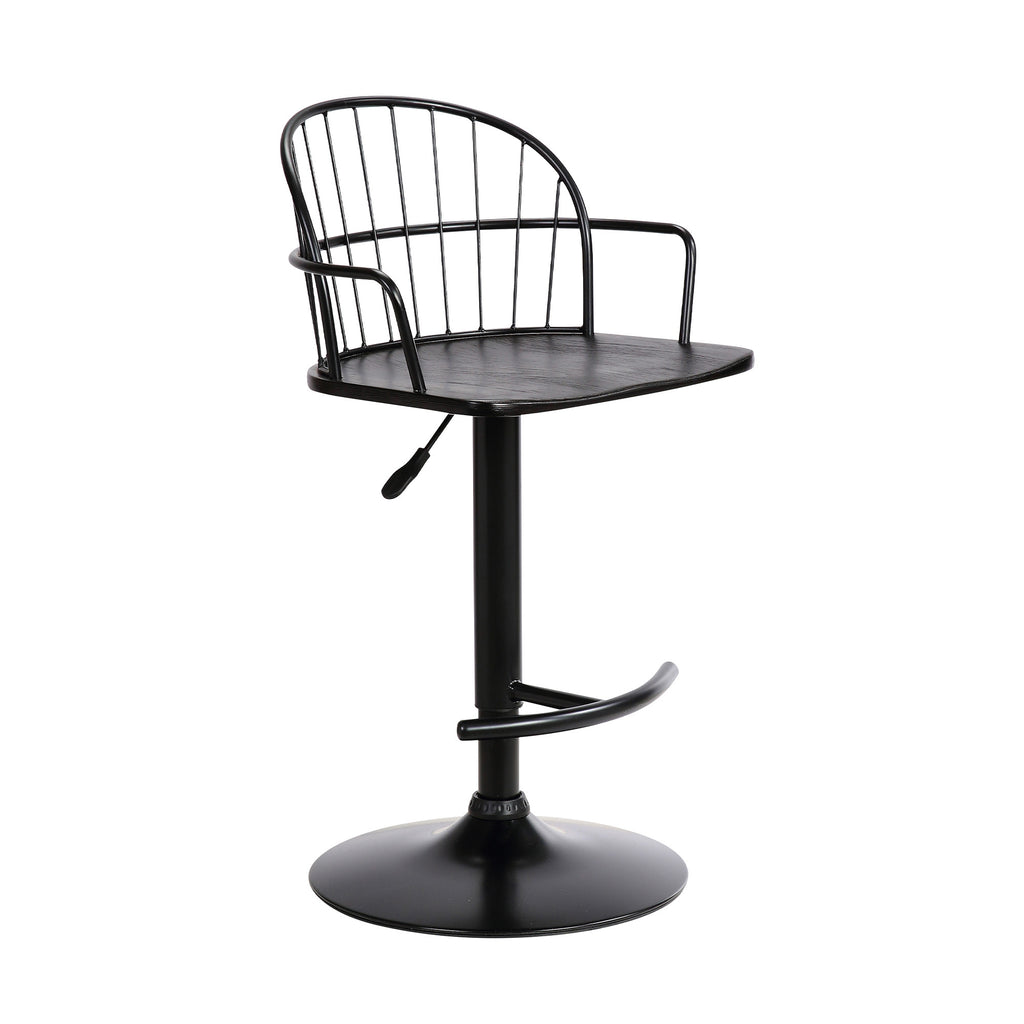 Black Wood and Metal Adjustable Curve Back Bar Stool - 99fab 