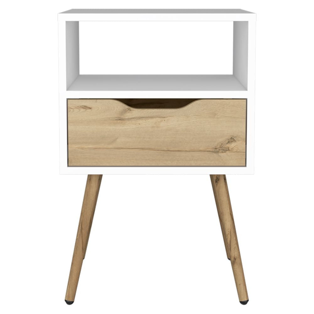 Modern White and Light Oak Bedroom Nightstand