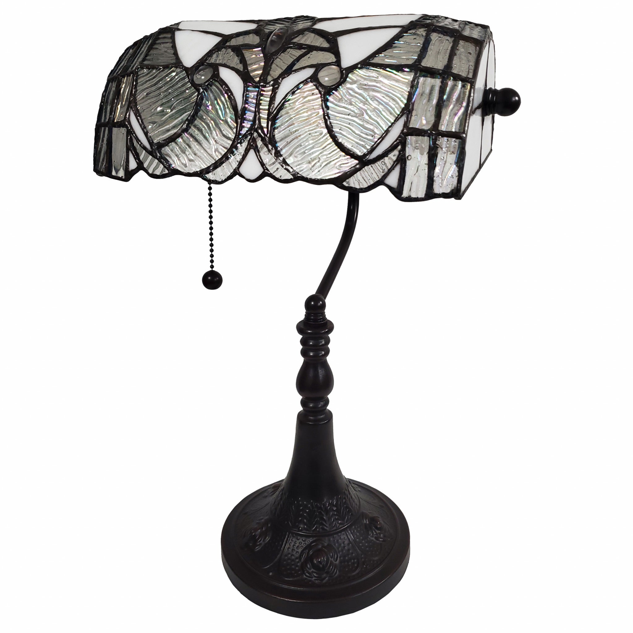 16" Tiffany Style White and Gray Banker Desk Lamp