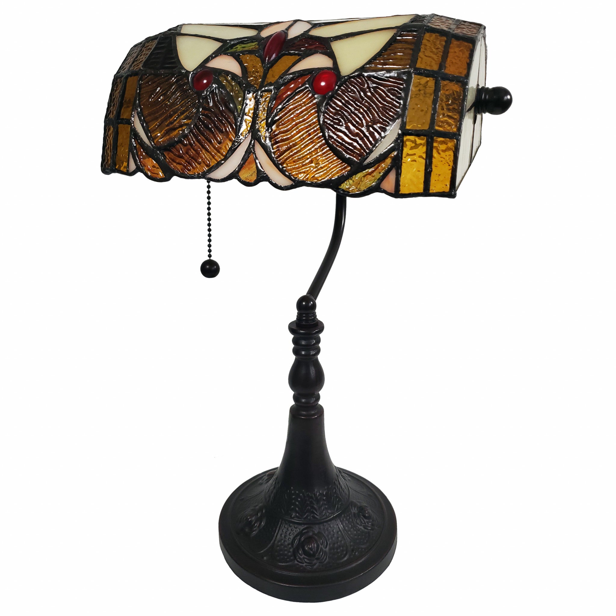 16" Tiffany Style Brown and Orange Banker Desk Lamp