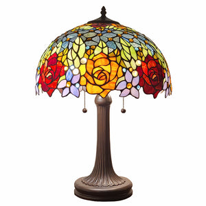 23" Stained Glass Two Light Jeweled Flowery Accent Table Lamp