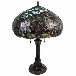 24" Stained Glass Two Light Jeweled Roses Accent Table Lamp