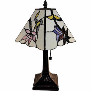 15" Tiffany Style Red Floral Hummingbird Table Lamp