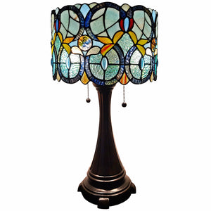 21" Stained Glass Two Light Jeweled Floral Drum Table Lamp