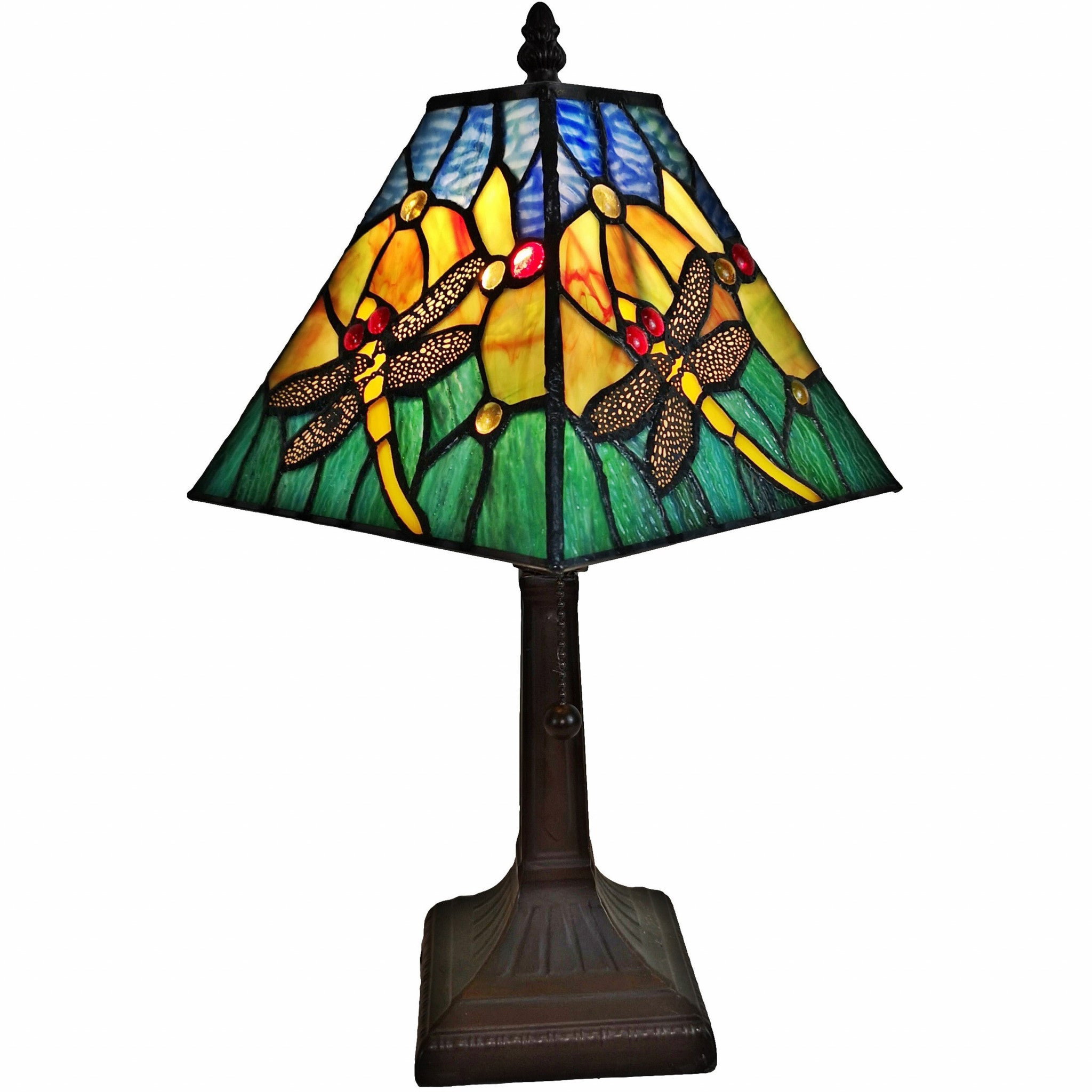 15" Tiffany Style Yellow Dragonflies Jeweled Table Lamp