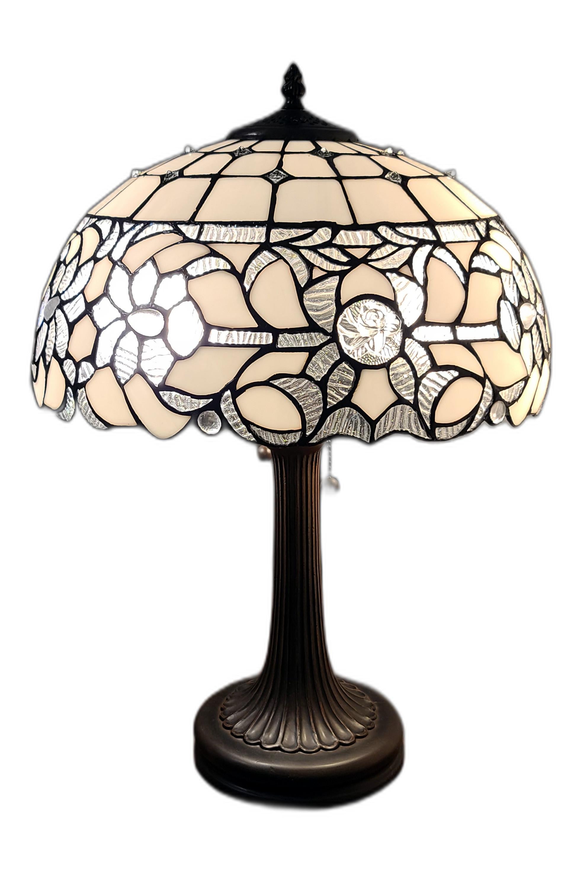 23" Stained Glass Two Light Jeweled Vintage Accent Table Lamp