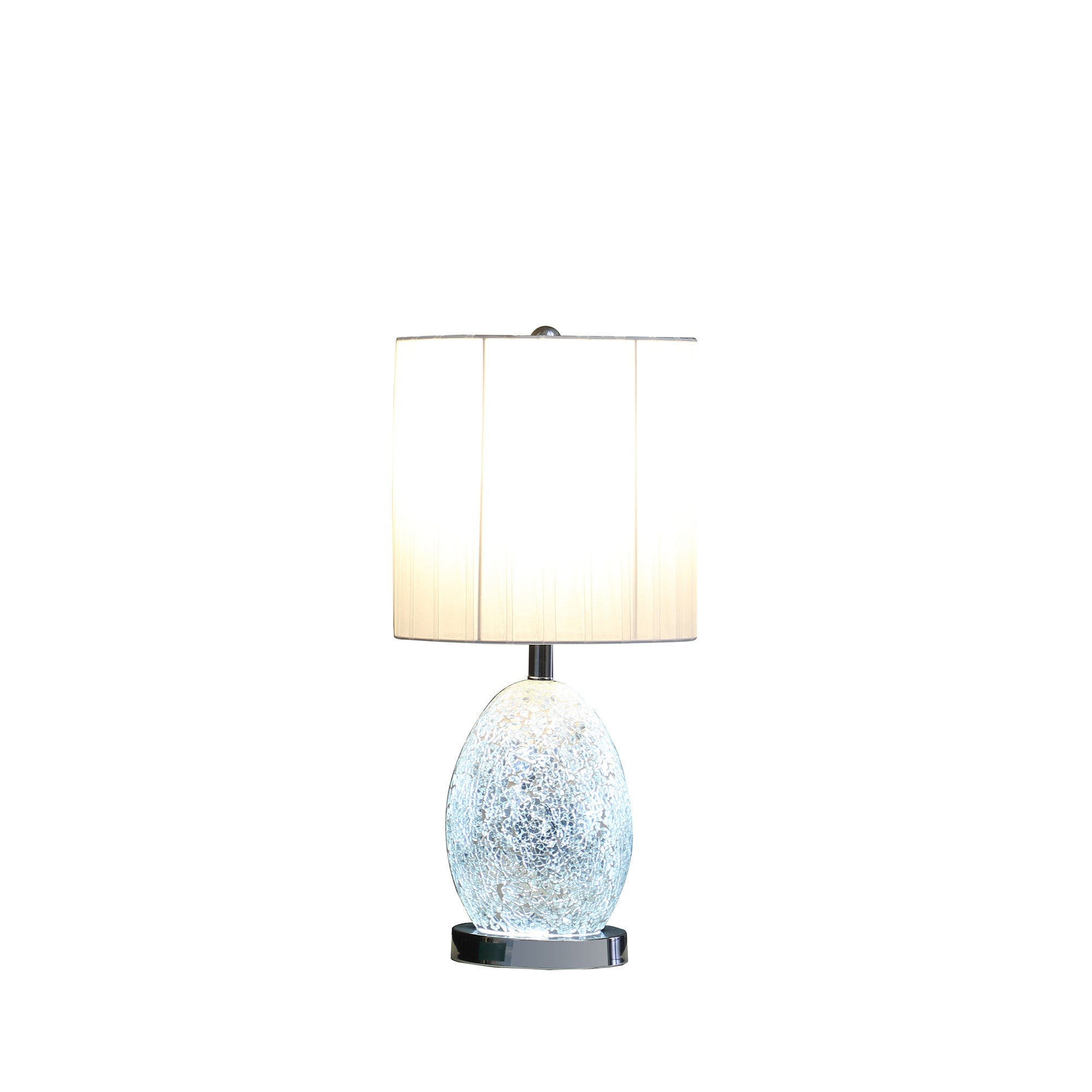 20" White Luster Mirrored Glass Table Lamp With Night Light