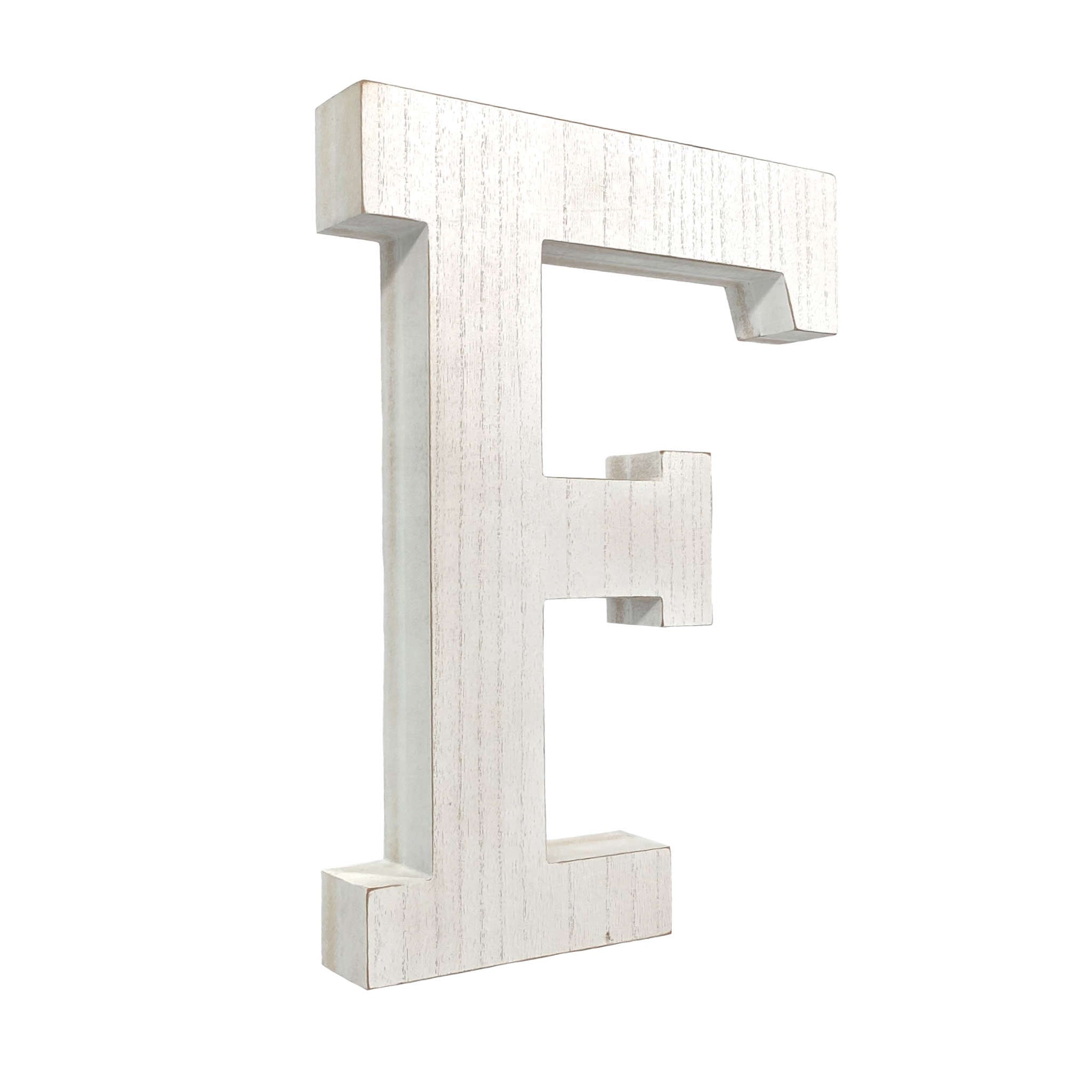 16" Distressed White Wash Wooden Initial Letter F Sculpture