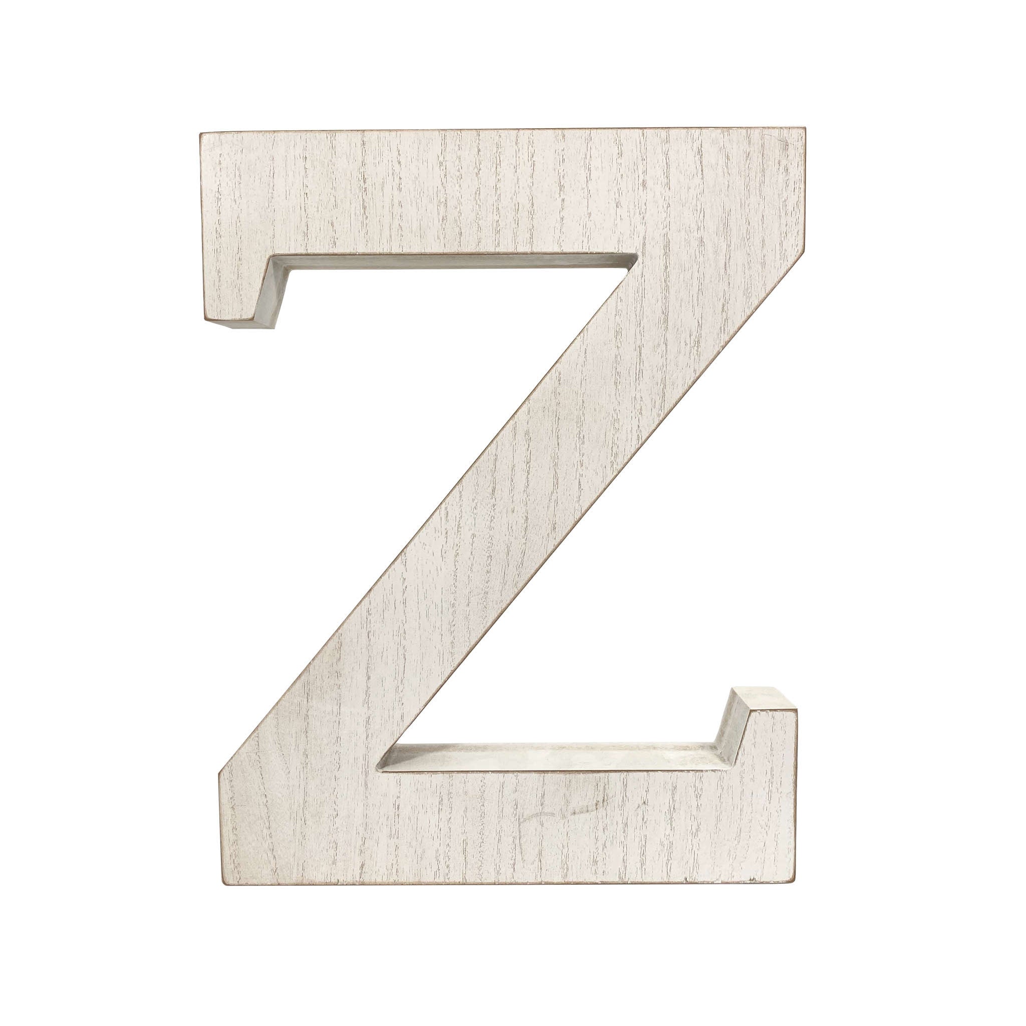 16" Distressed White Wash Wooden Initial Letter Z Sculpture