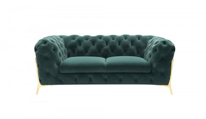 Glam 74" Green Velvet And Gold Loveseat