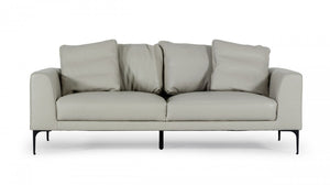 Contemporary 87" Light Grey Leather Sofa