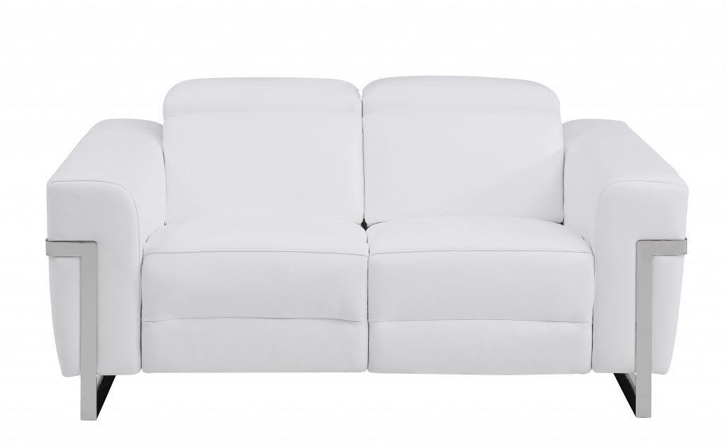 65" White Italian Leather Reclining Love Seat