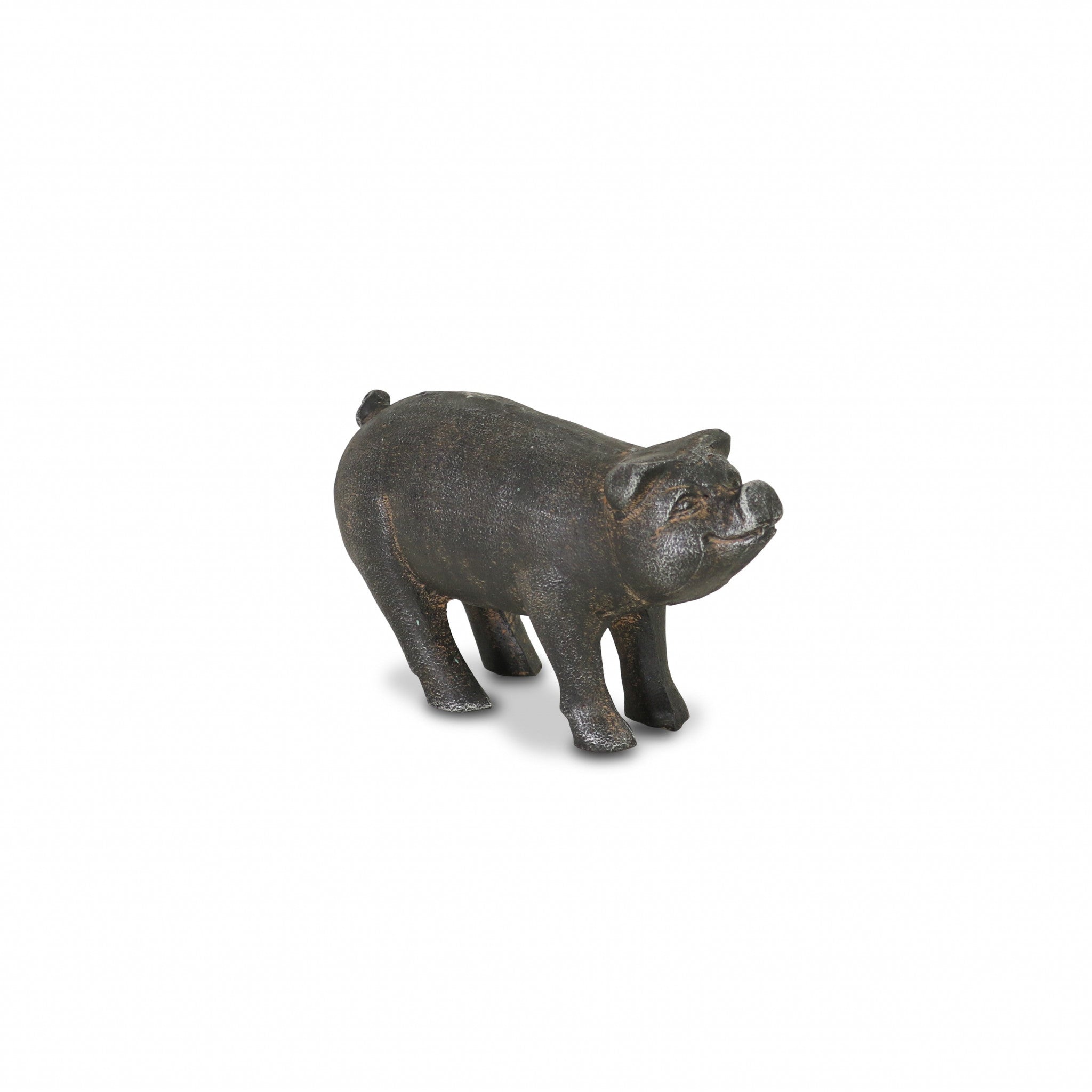 5" Black Cast Iron Pig Hand Painted Sculpture